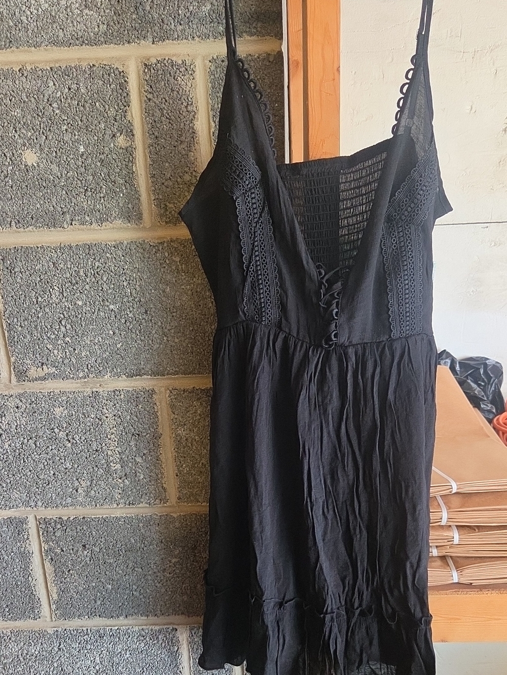 SHEIN Black Lace-Trim Spaghetti Strap Mini Dress